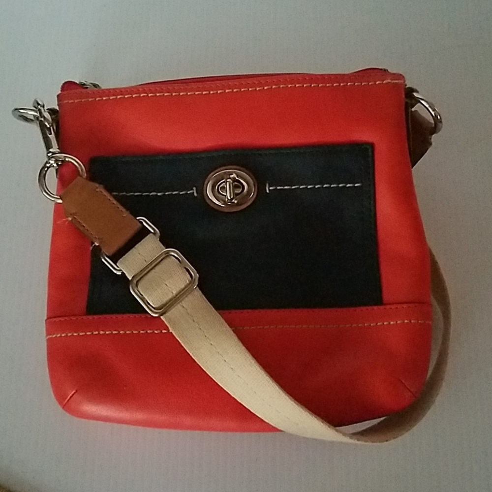 Red/navy leather Crossbody bag